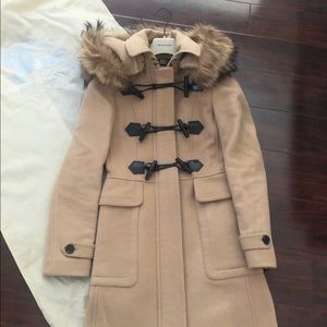 Burberry Toggle Wool Peacoat with Fox Trim US 2 XS